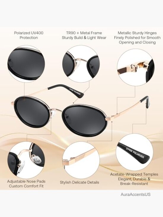 Polarized Oval Metal Sunglasses UV400 Protection Retro Vintage TR90 Shades for main image 4